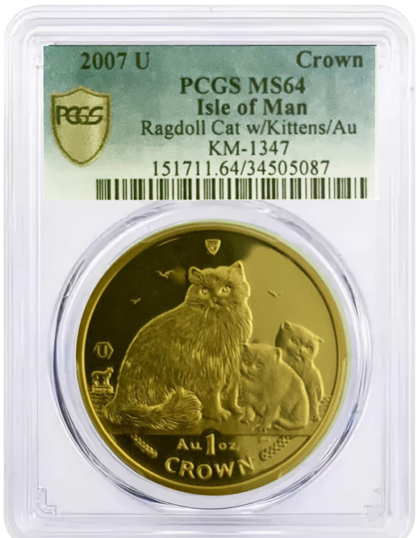 isle-of-man-1-oz-gold-ragdoll-cat-with-kittens-ms64-pcgs-front-2007-img