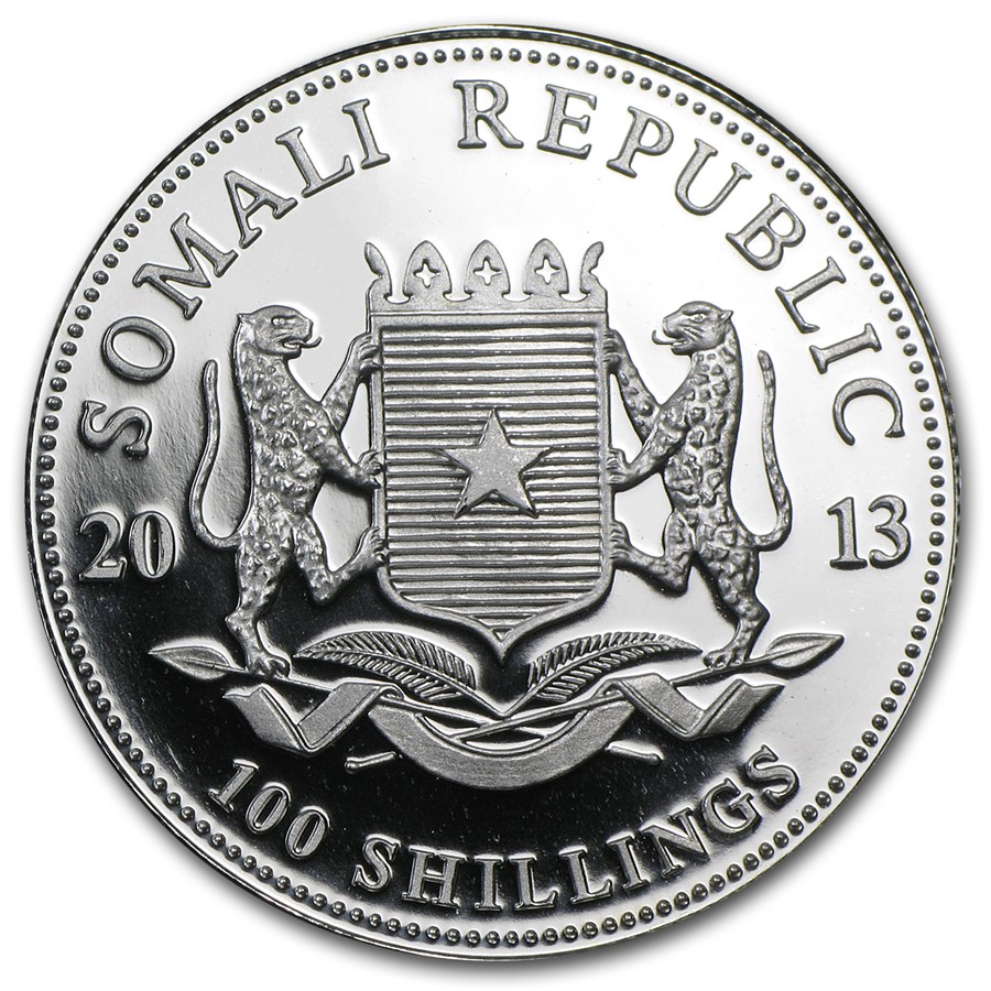 2013 Somalian African Elephant 1oz Silver Bullion Coin 100 Schillings 